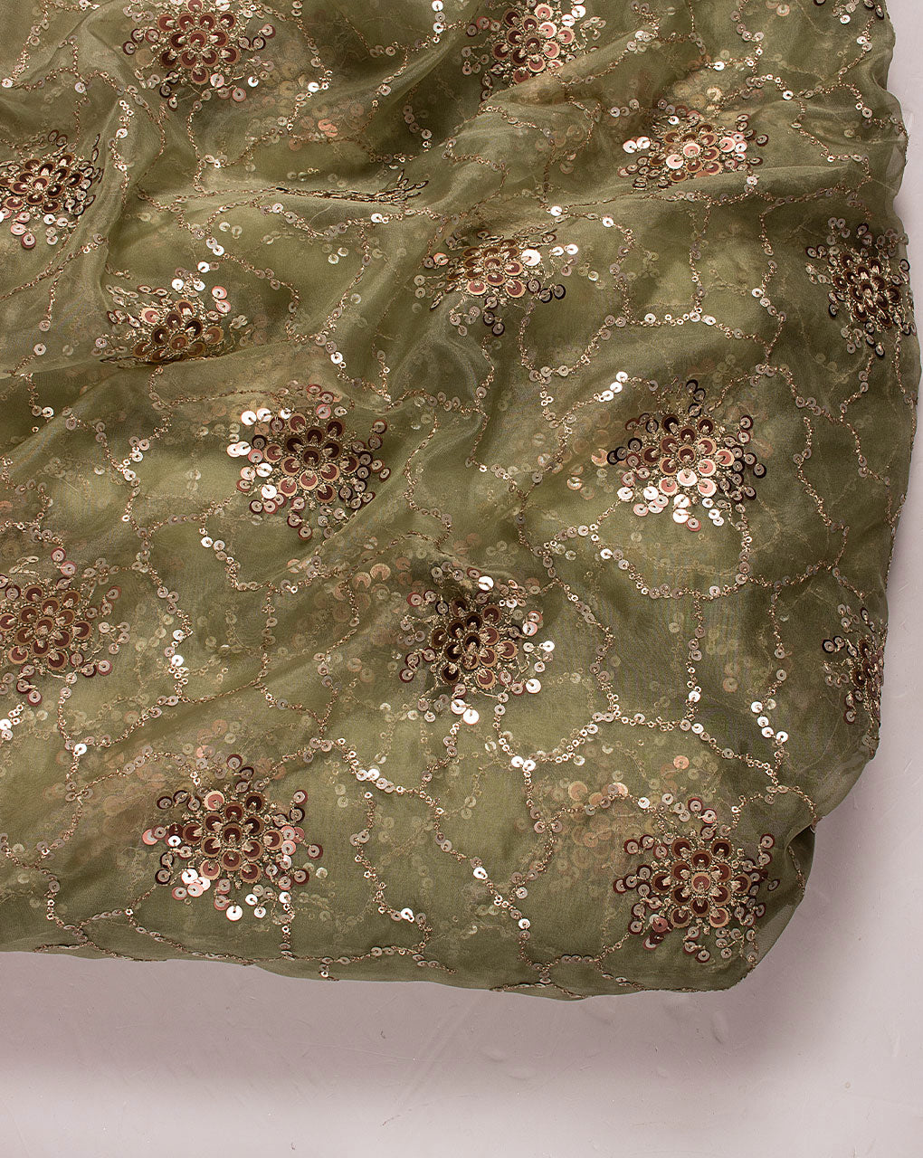 Embroidered Sequins Work Organza Fabric - Fabriclore.com