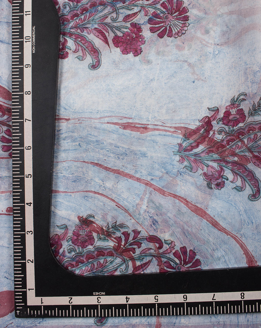 Blue Red Boota Pattern Exclusive Design Marble Print Hand Block Viscose Organza Fabric - Fabriclore.com