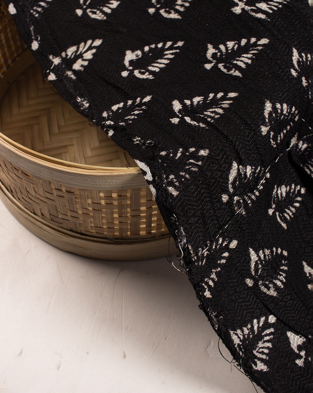 Monochrome Hand Block Rayon Dobby Fabric - Fabriclore.com