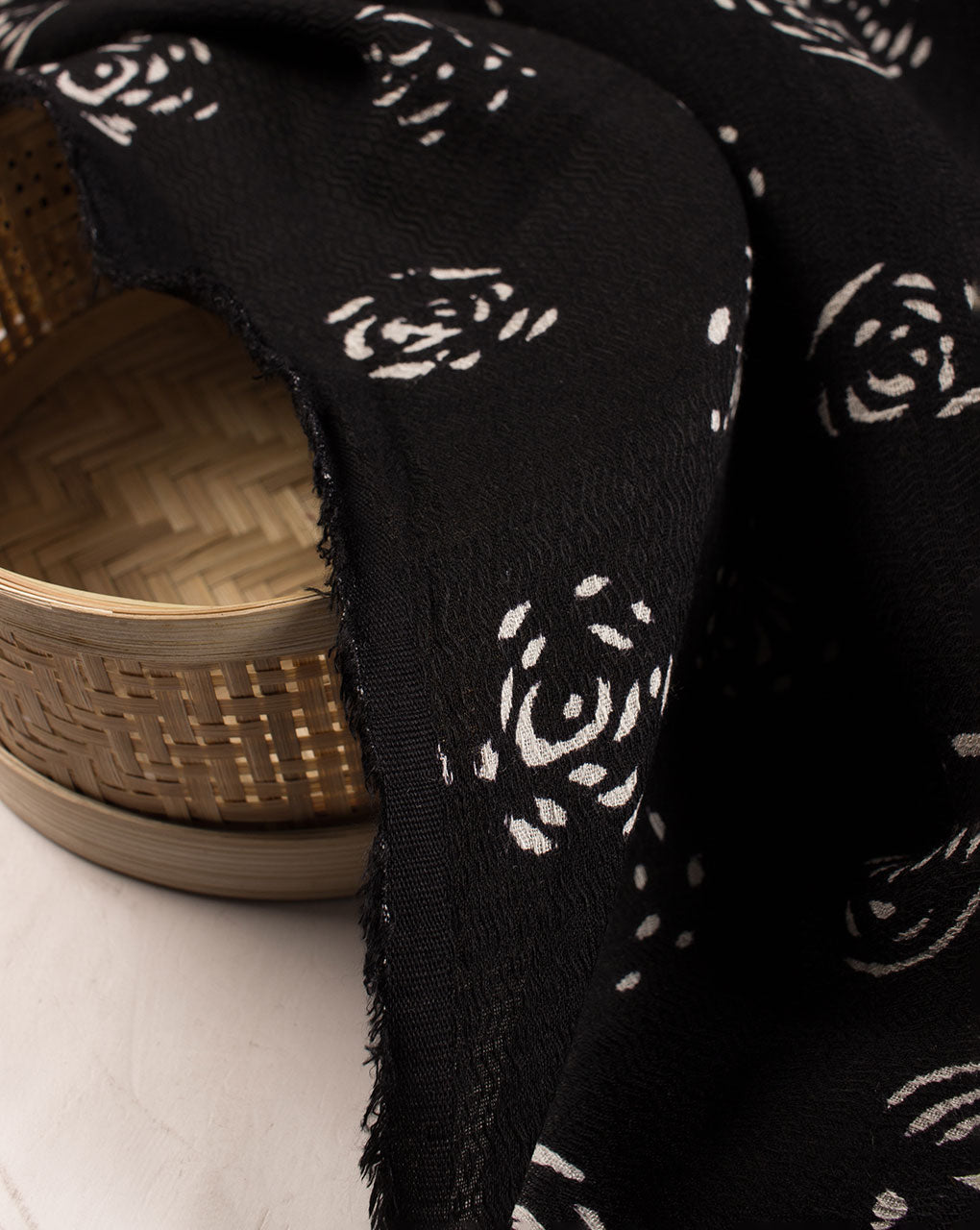 Monochrome Hand Block Rayon Dobby Fabric - Fabriclore.com