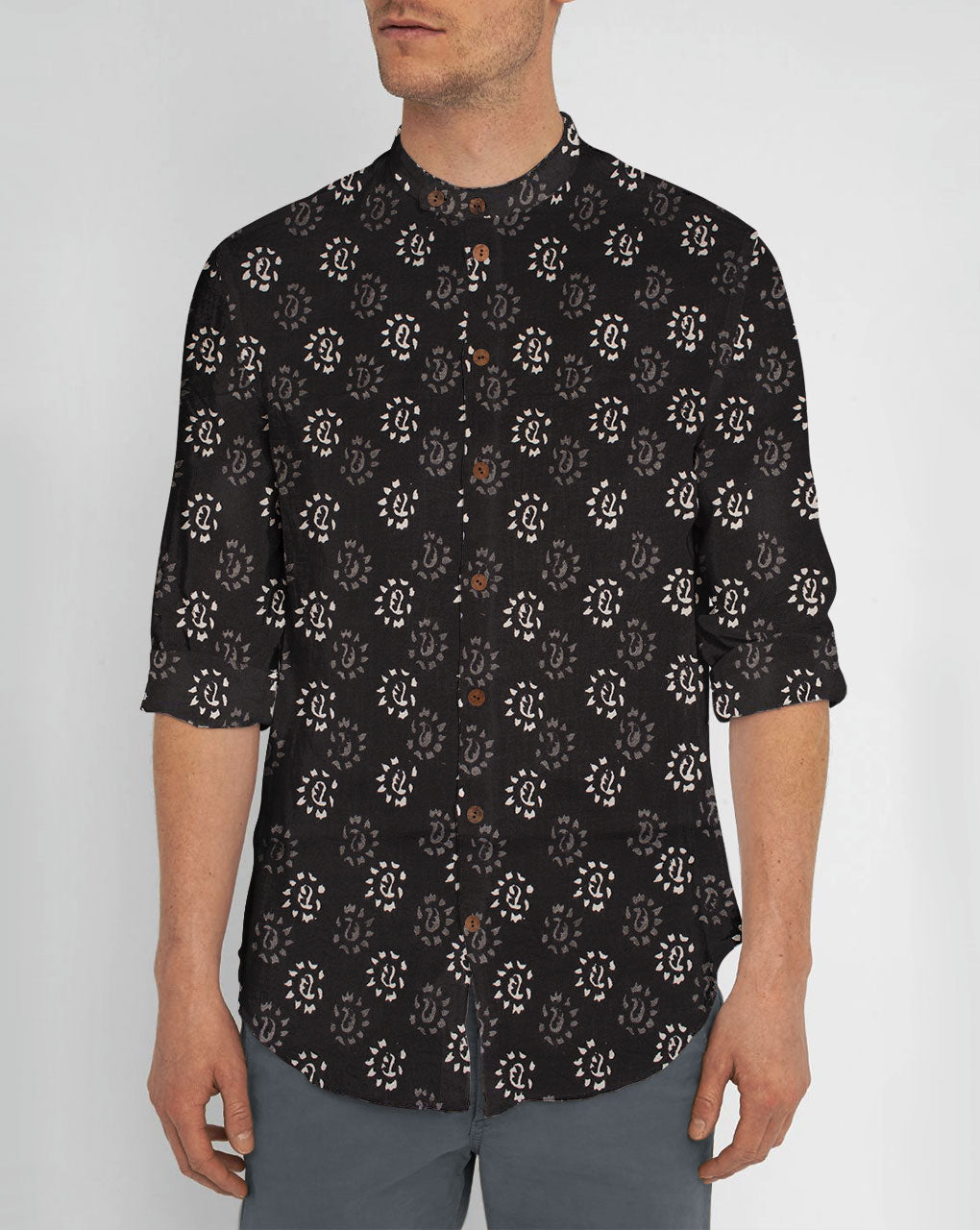 Monochrome Hand Block Rayon Dobby Fabric - Fabriclore.com