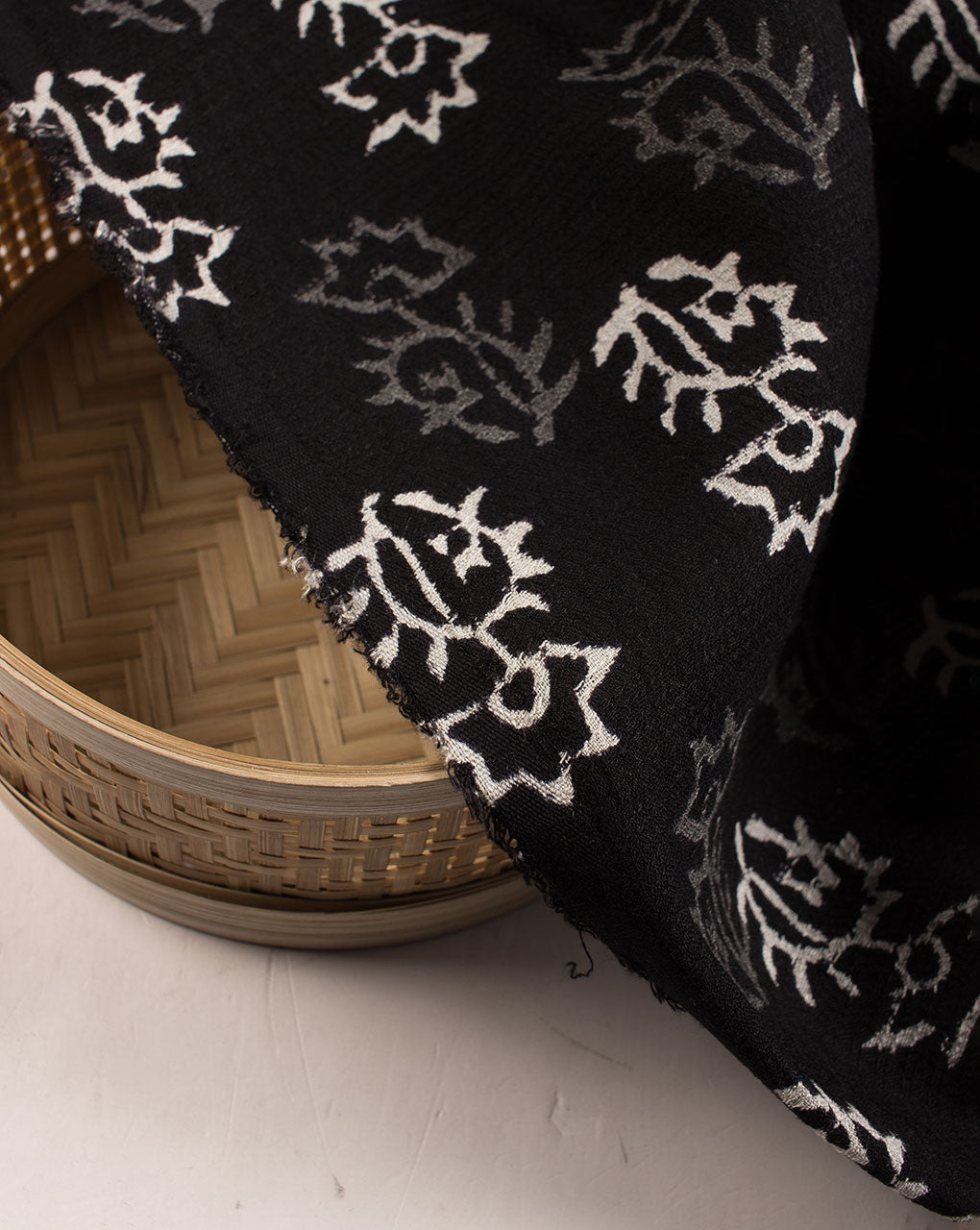 Monochrome Hand Block Rayon Dobby Fabric - Fabriclore.com