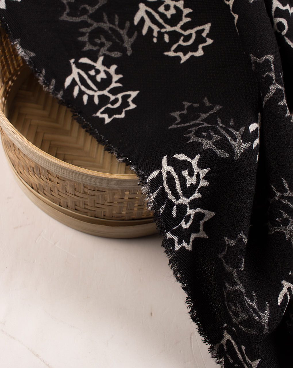 Monochrome Hand Block Rayon Dobby Fabric - Fabriclore.com
