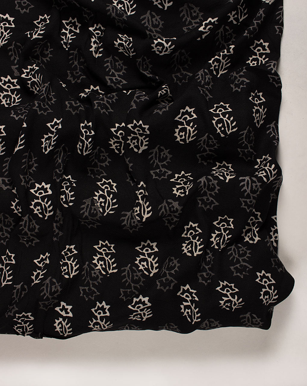 Monochrome Hand Block Rayon Dobby Fabric