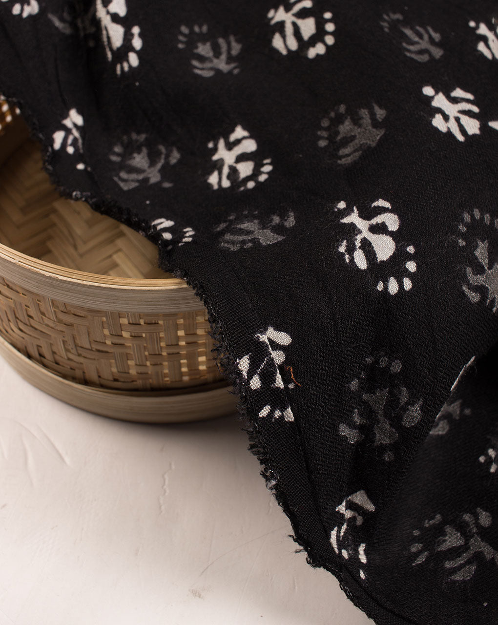 Monochrome Hand Block Rayon Dobby Fabric - Fabriclore.com