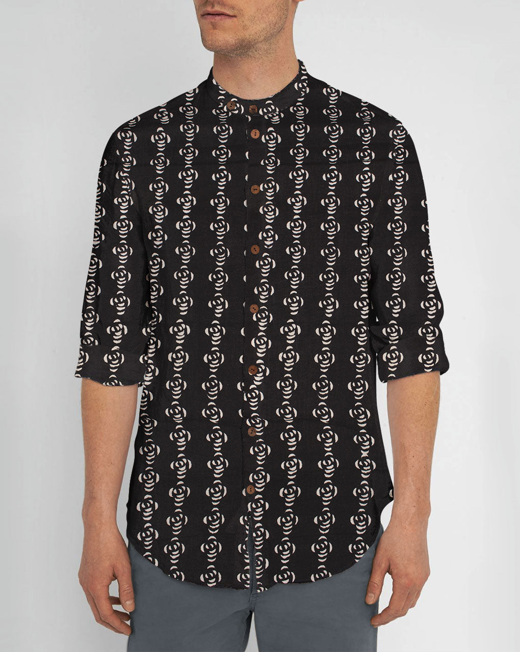 Monochrome Hand Block Rayon Dobby Fabric - Fabriclore.com