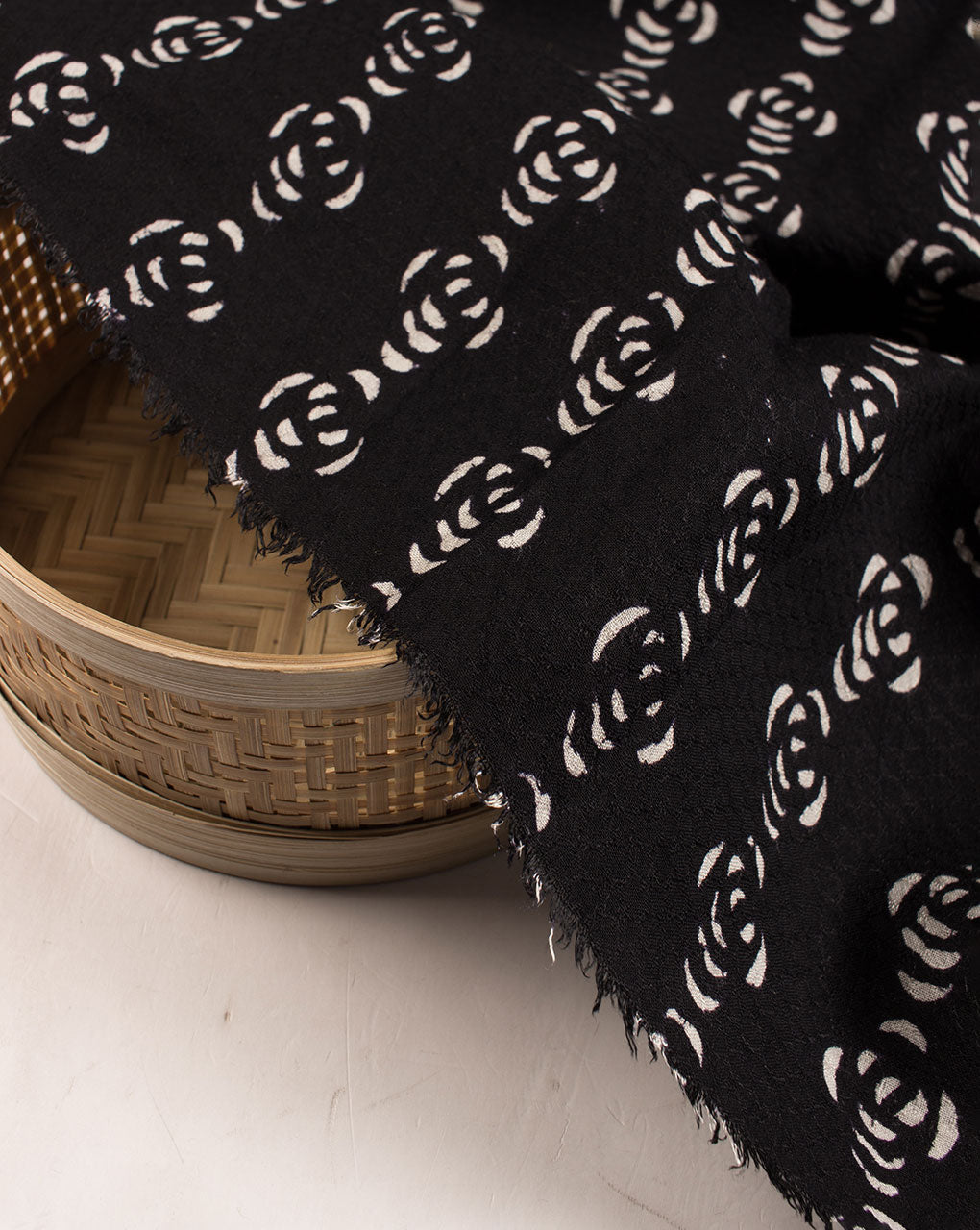 Monochrome Hand Block Rayon Dobby Fabric - Fabriclore.com