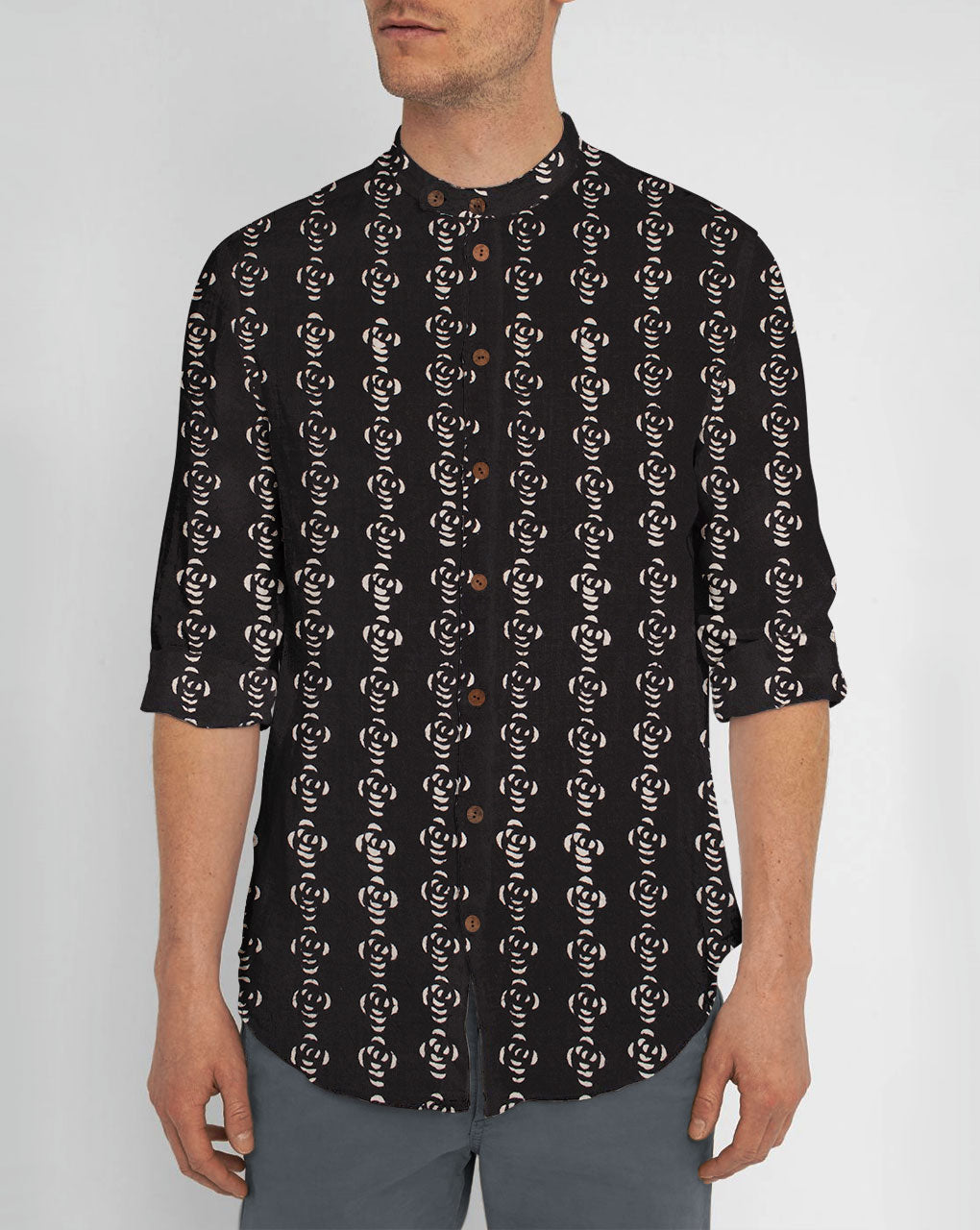 Monochrome Hand Block Rayon Dobby Fabric - Fabriclore.com