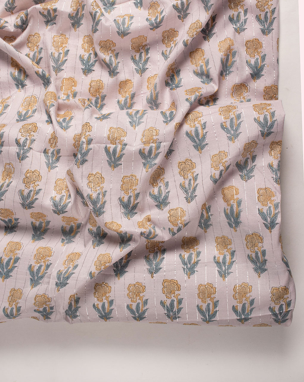 Hand Block Lurex Slub Rayon Fabric