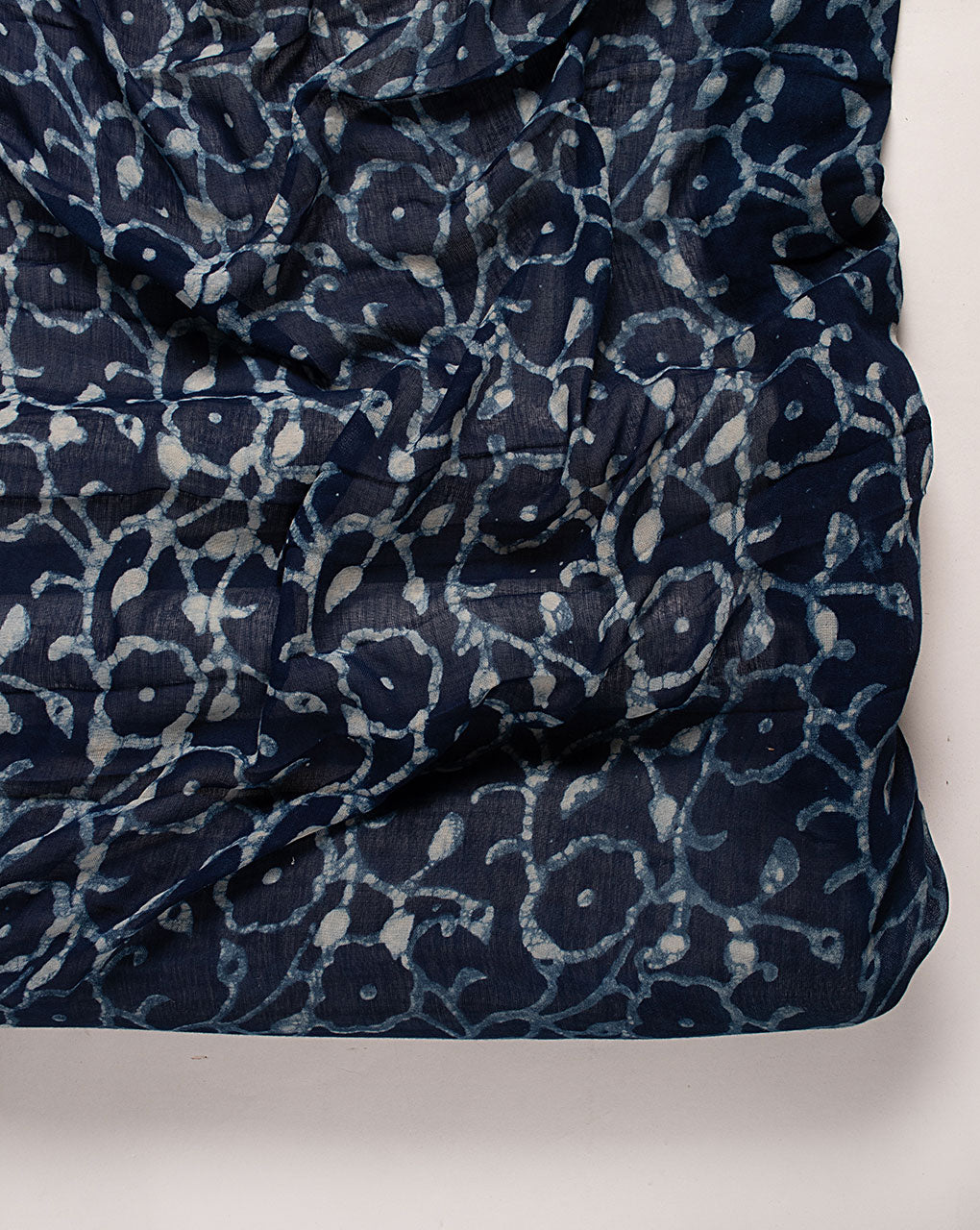 Blue Floral Hand Block Indigo Rayon Fabric