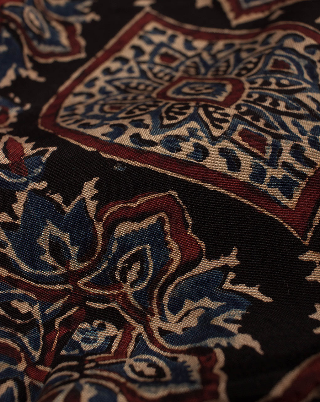Traditional Natural Dye Ajrak Hand Block Santoon Viscose Fabric - Fabriclore.com