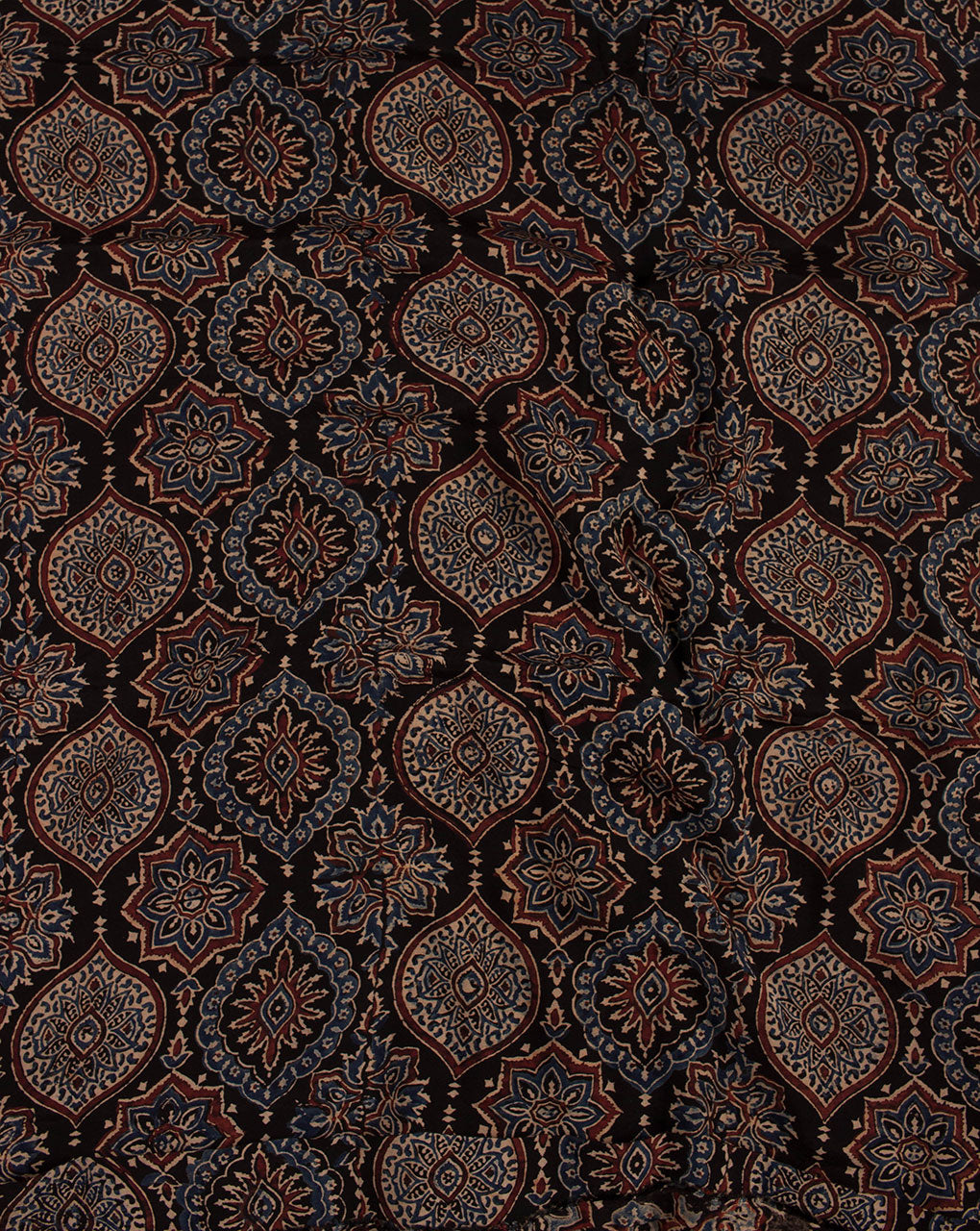 Traditional Natural Dye Ajrak Hand Block Santoon Viscose Fabric - Fabriclore.com