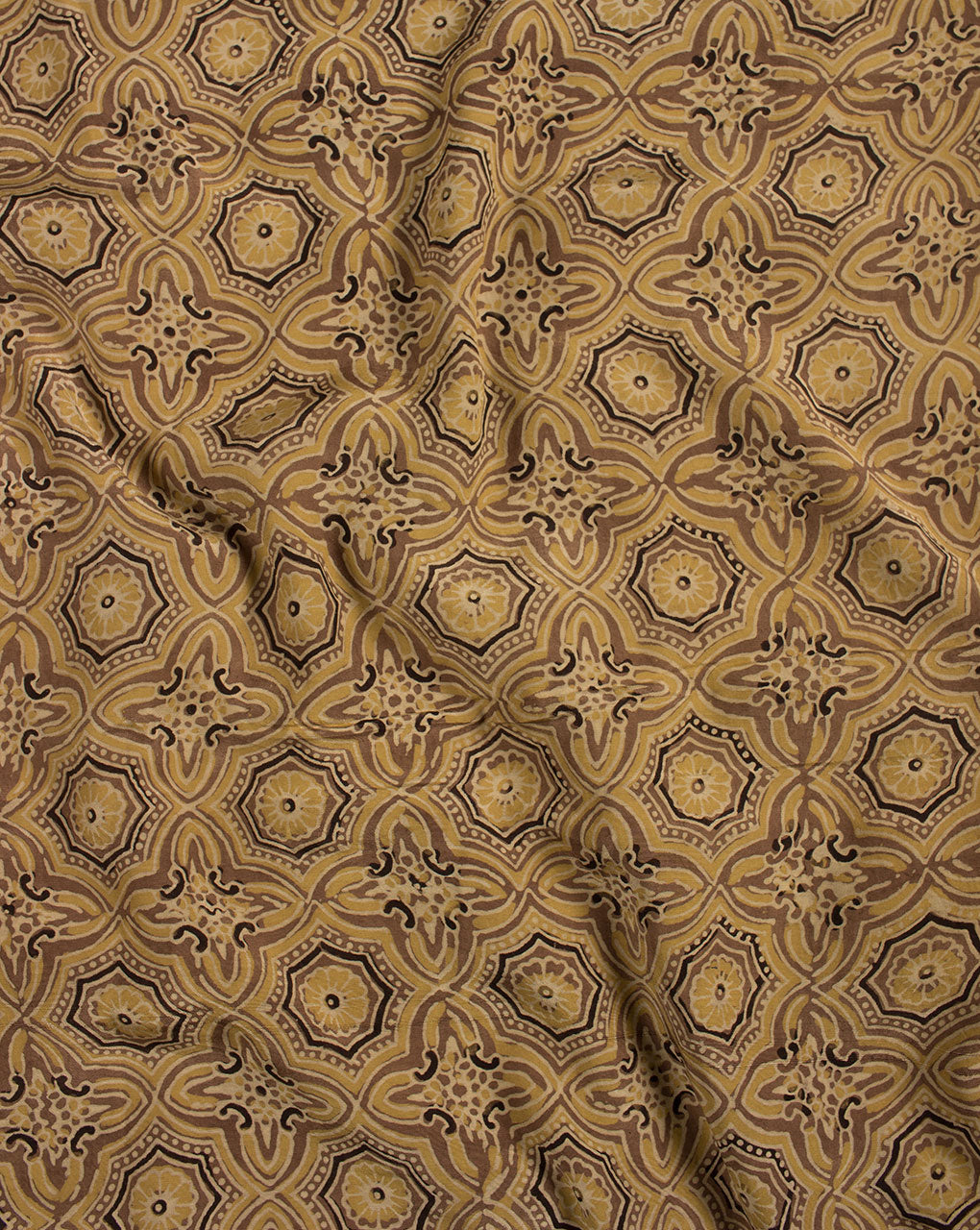 Floral Natural Dye Ajrak Hand Block Santoon Viscose Fabric - Fabriclore.com