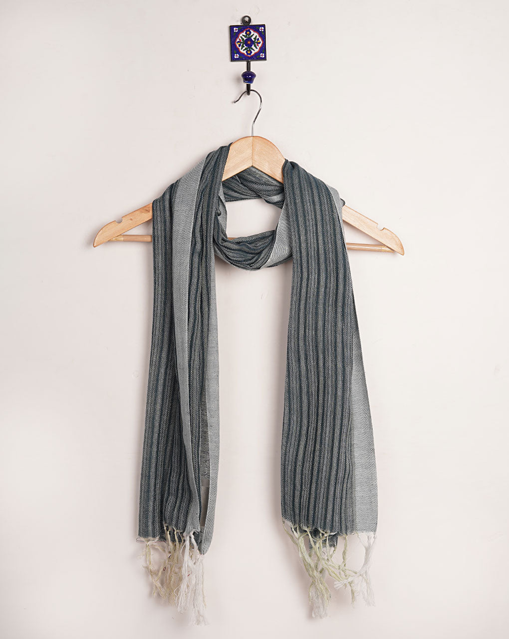 Teal Stripes Woven Bhagalpuri Cotton Stole - Fabriclore.com