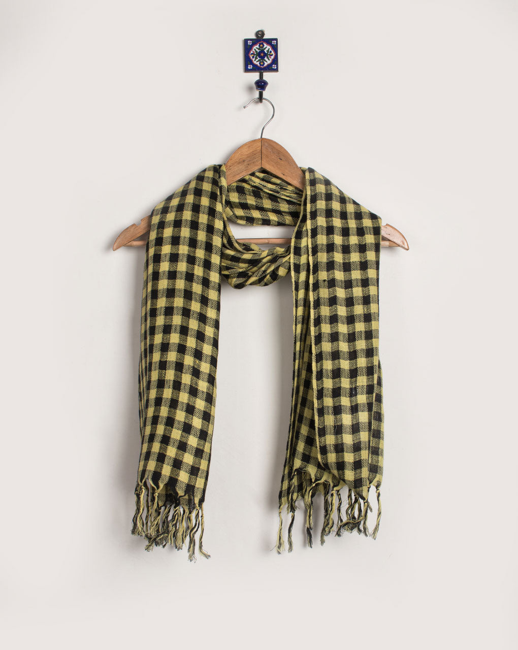 Yellow Checks Woven Bhagalpuri Cotton Stole - Fabriclore.com