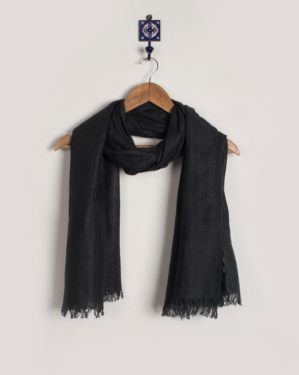Charcoal Grey Stripes Woven Bhagalpuri Cotton Stole - Fabriclore.com