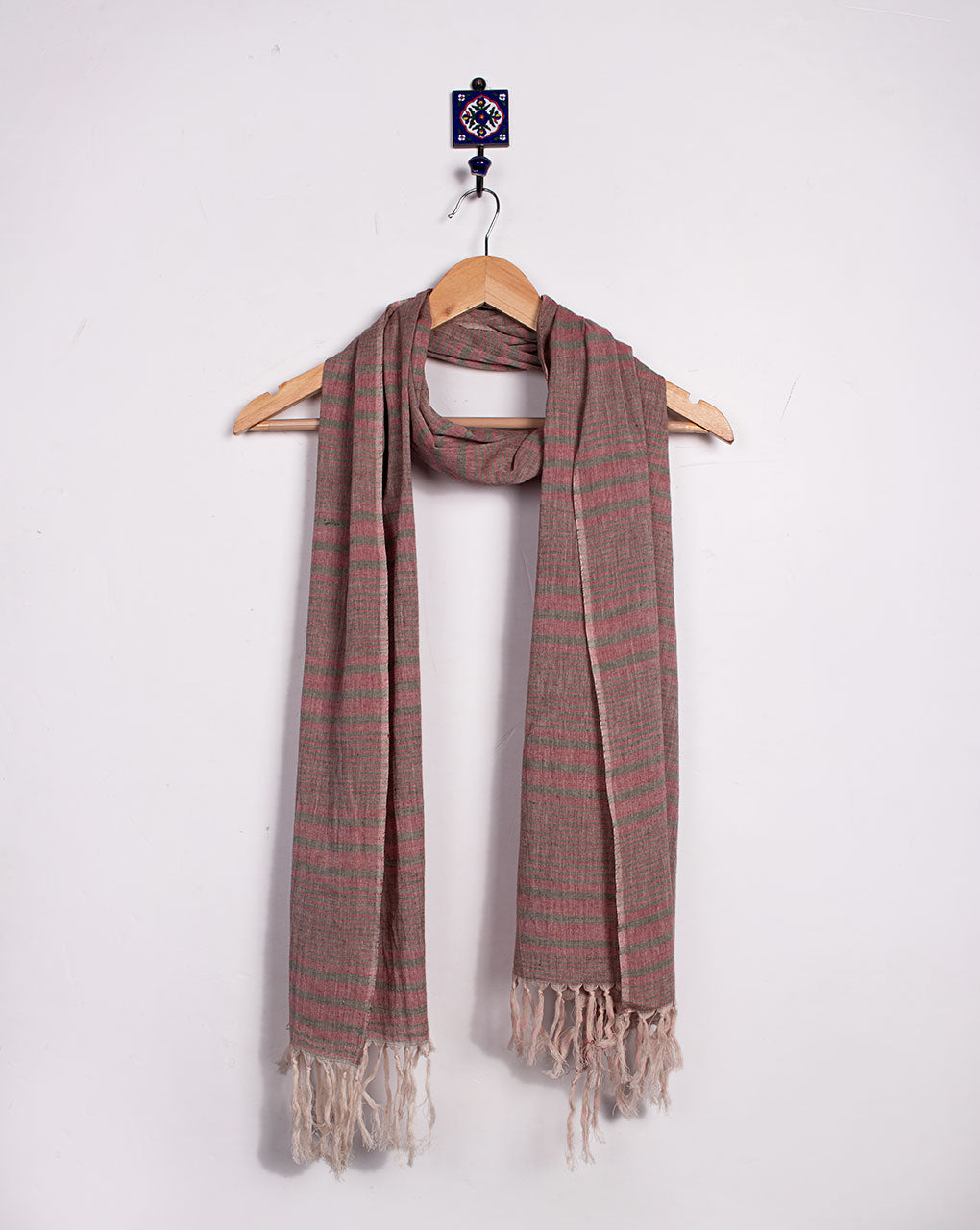Pink Stripes Woven Bhagalpuri Cotton Stole - Fabriclore.com