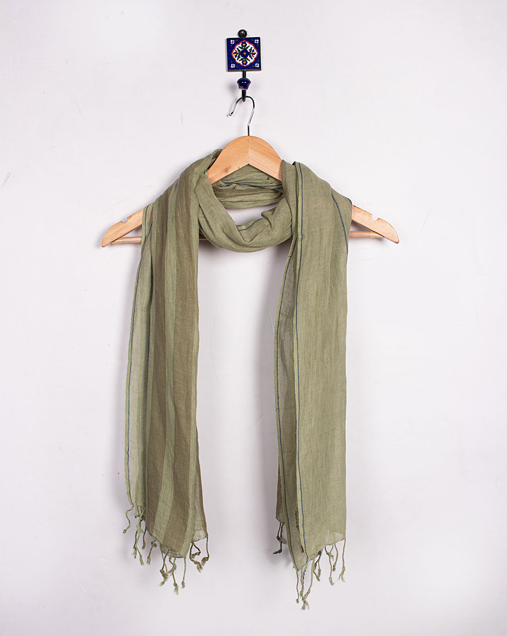 Green Stripes Woven Bhagalpuri Cotton Stole - Fabriclore.com