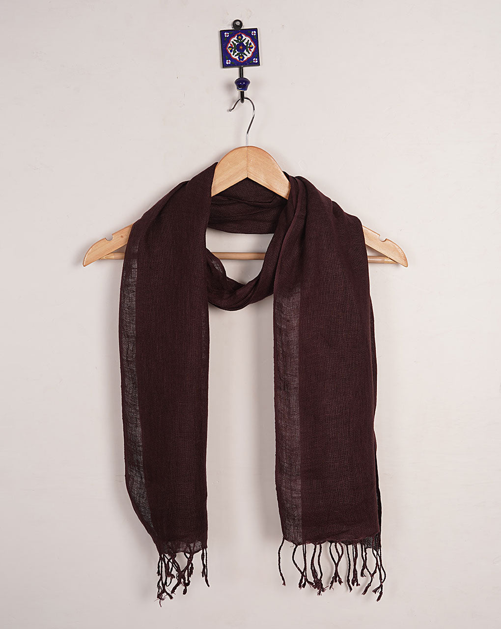 Wine Red Plain Woven Bhagalpuri Linen Stole - Fabriclore.com