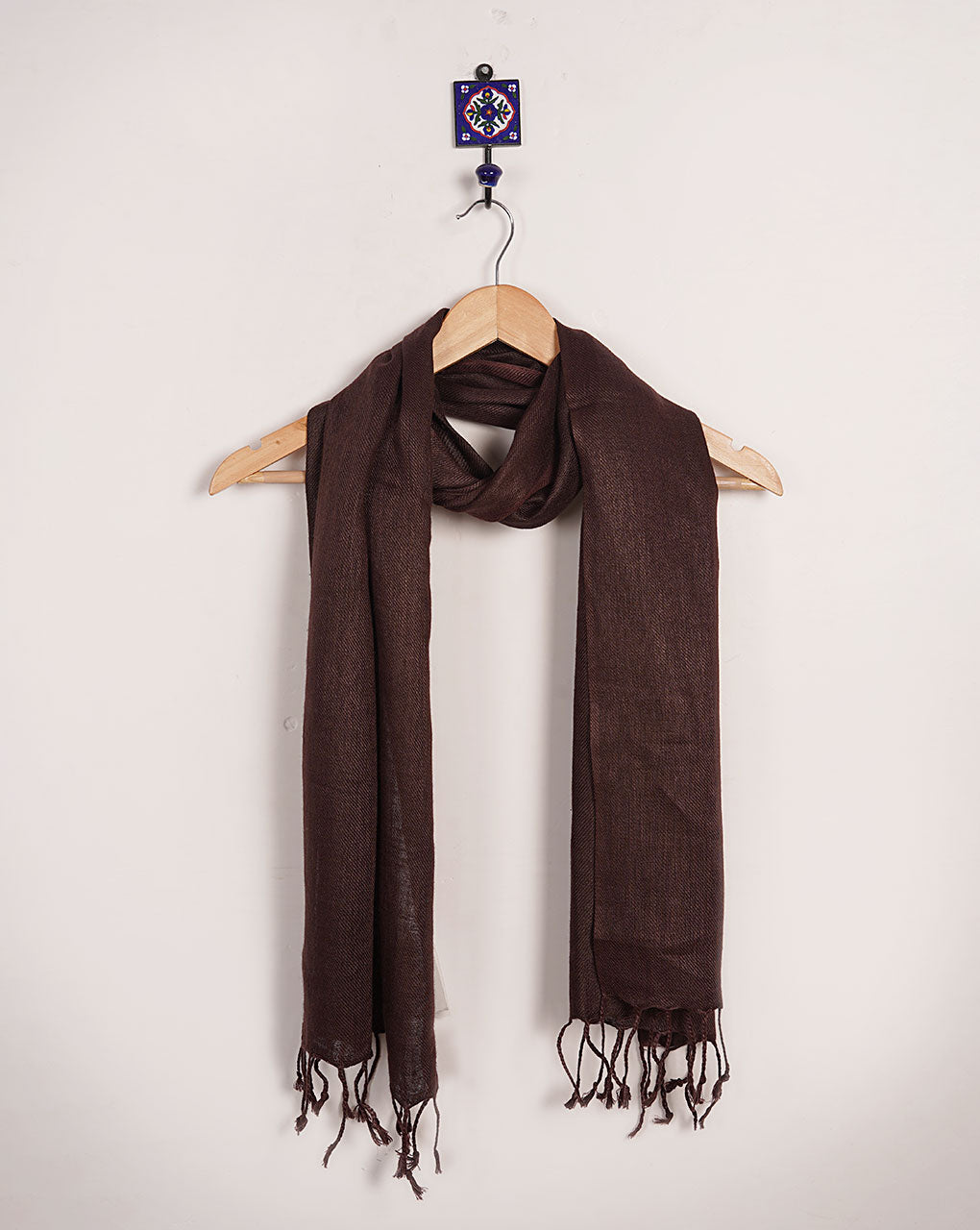 Brown Plain Woven Bhagalpuri Linen Stole - Fabriclore.com
