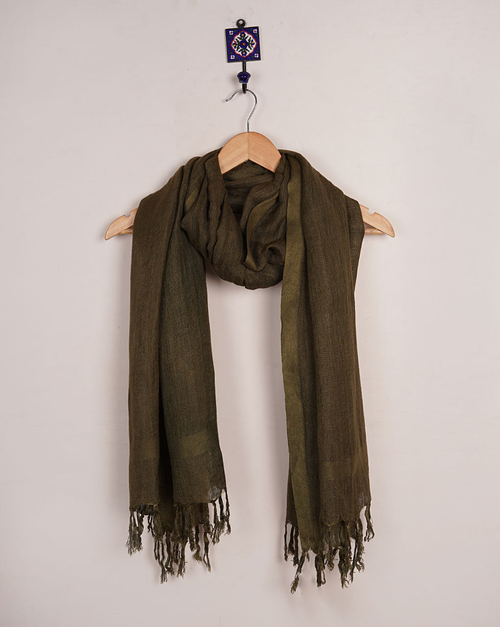 Olive Green Plain Woven Bhagalpuri Viscose Linen Stole - Fabriclore.com