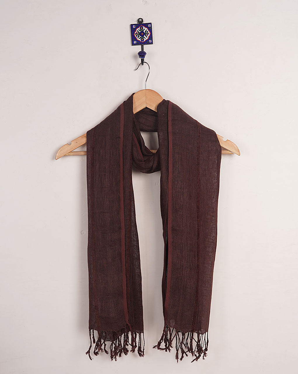 Dark Brown Stripes Woven Bhagalpuri Linen Stole - Fabriclore.com