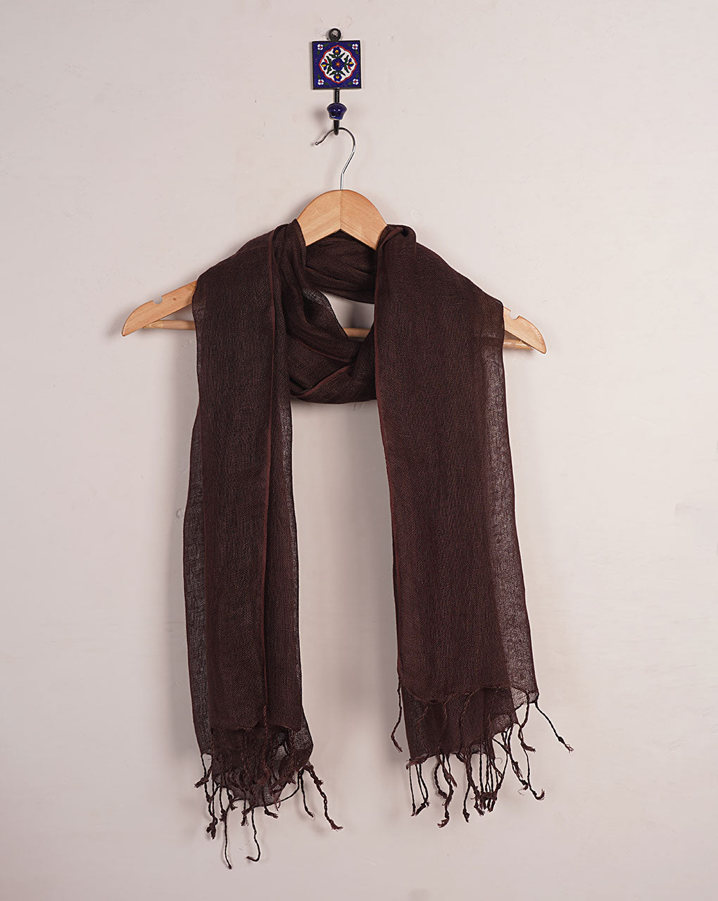 Dark Brown Plain Woven Bhagalpuri Linen Stole - Fabriclore.com