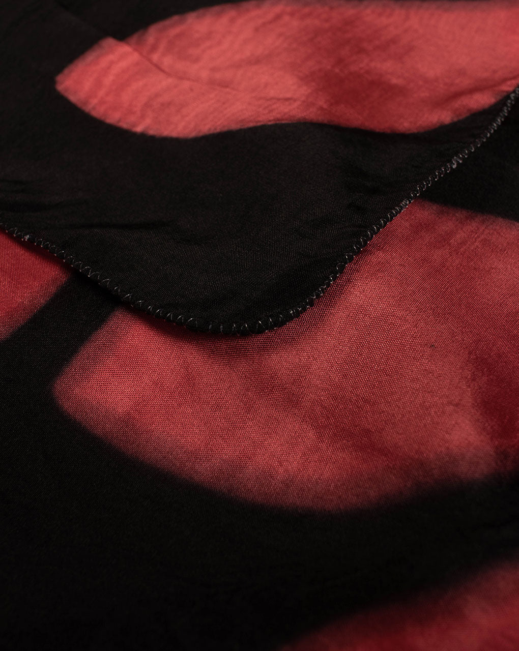 Black Red Geometric Pattern Clamp Dye Pure Habutai Silk Stole - Fabriclore.com