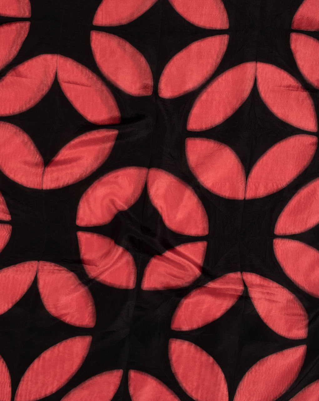 Black Red Geometric Pattern Clamp Dye Pure Habutai Silk Stole - Fabriclore.com