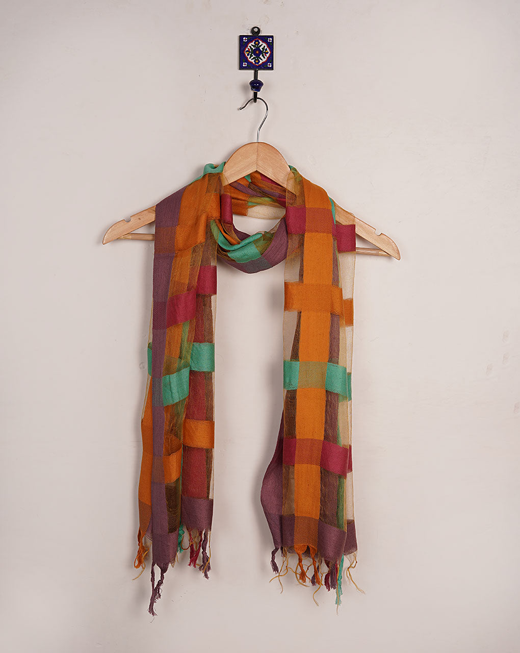 Checks Woven Bhagalpuri Tussar Silk Stole - Fabriclore.com