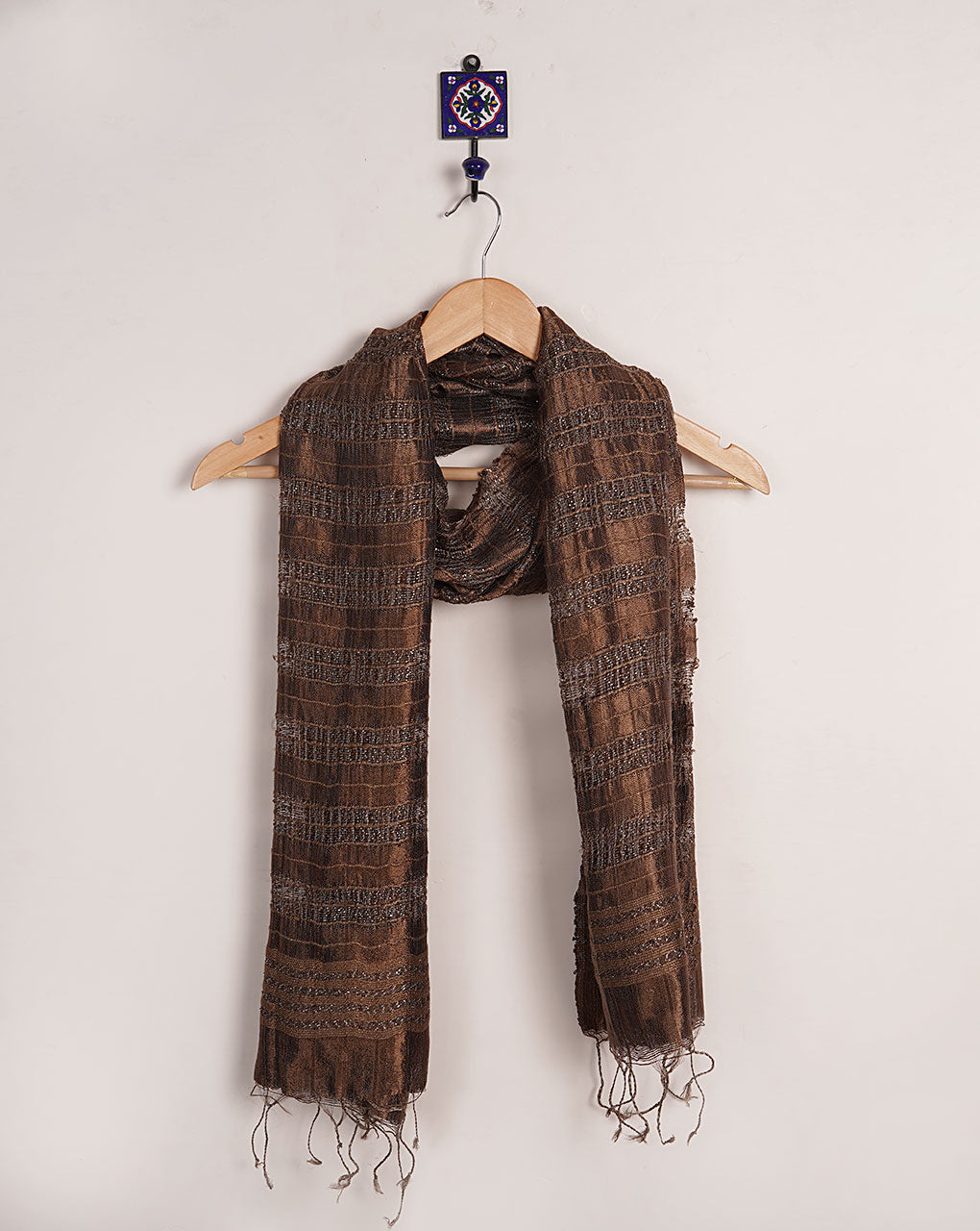 Stripes Woven Bhagalpuri Tussar Silk Stole - Fabriclore.com