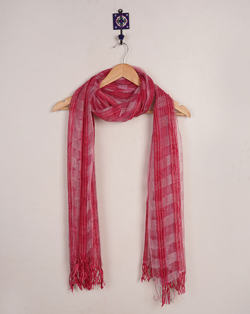Checks Woven Bhagalpuri Tussar Silk Stole - Fabriclore.com