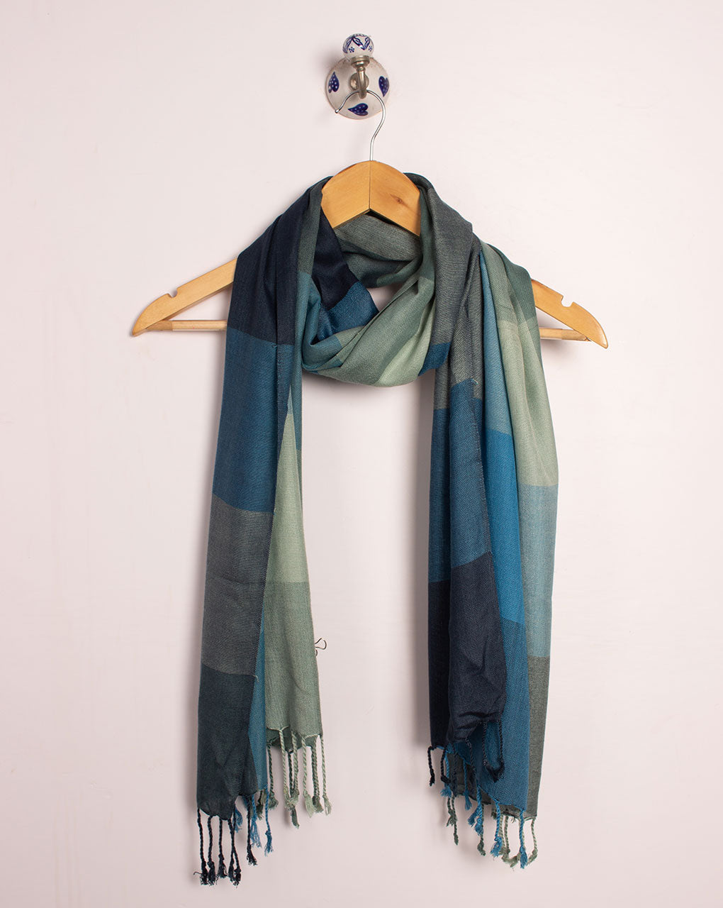 Turquoise Stripes Pattern Woven Bhagalpuri Viscose Silk Stole - Fabriclore.com