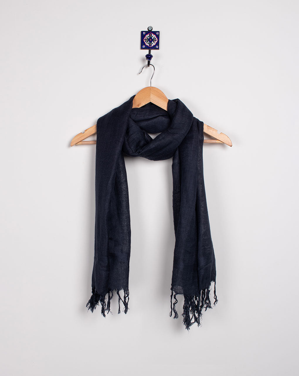 Navy Blue Plain Woven Bhagalpuri Viscose Stole - Fabriclore.com