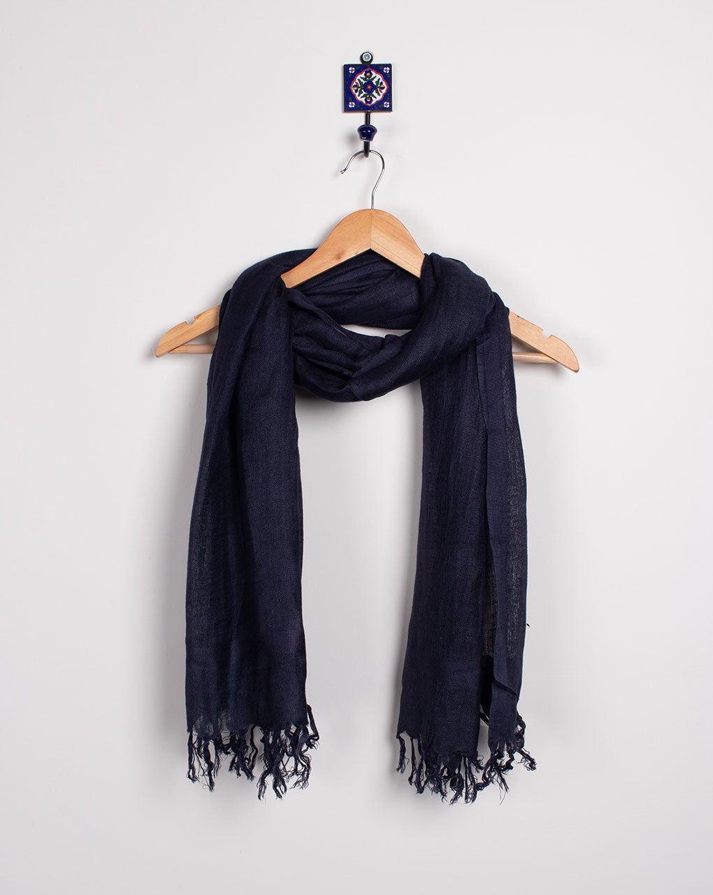 Navy Blue Plain Woven Bhagalpuri Viscose Stole - Fabriclore.com