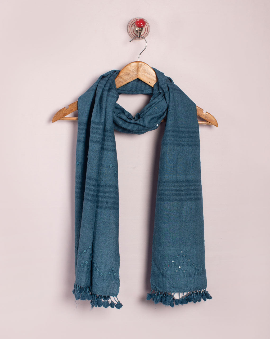 Chevron Handwoven Mirror Work Premium Pure Marino Wool Stole - Fabriclore.com