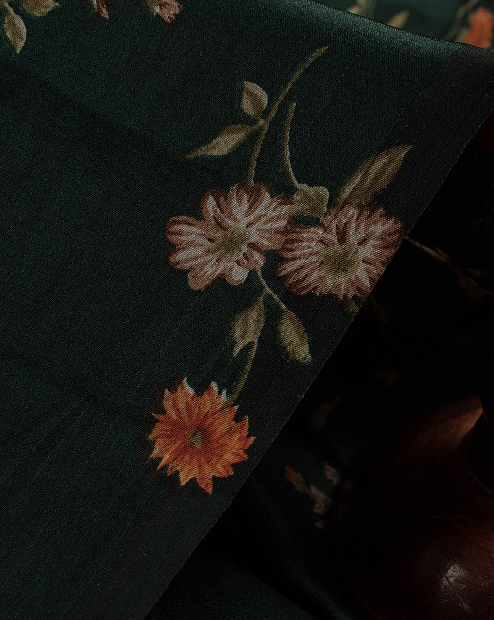 Floral Screen Print Satin Fabric - Fabriclore.com