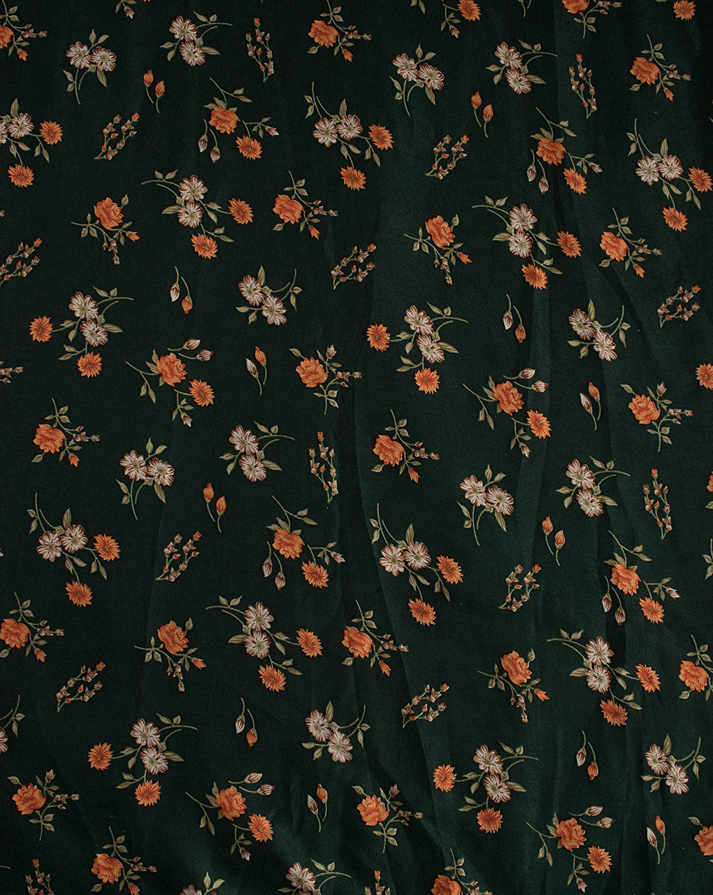 Floral Screen Print Satin Fabric - Fabriclore.com