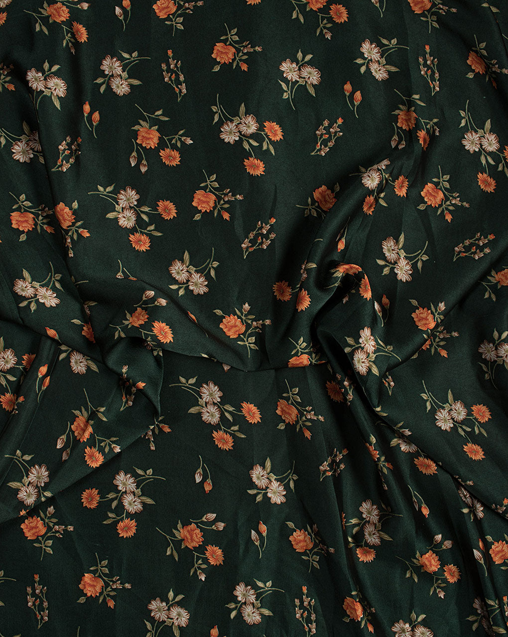 Floral Screen Print Satin Fabric - Fabriclore.com