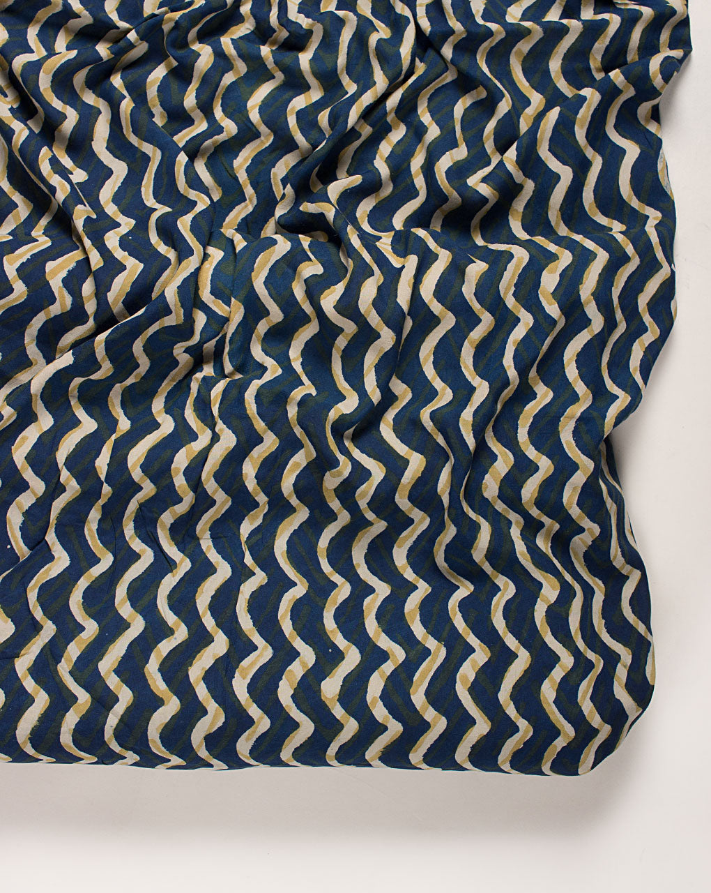 ( Pre-Cut 1.5 MTR ) Chevron Indigo Hand Block Certified Soyabean Cotton Fabric