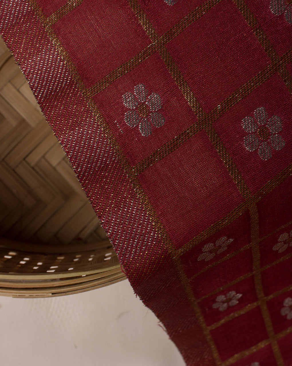 Floral Zari Jacquard Banarasi Taffeta Silk Fabric - Fabriclore.com