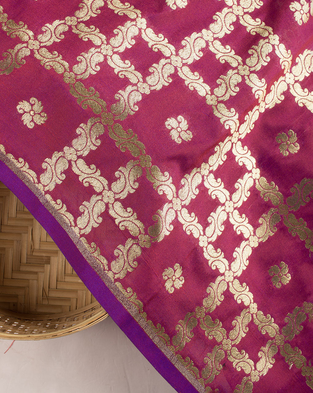 Zari Jacquard Pure Taffeta Silk Fabric - Fabriclore.com