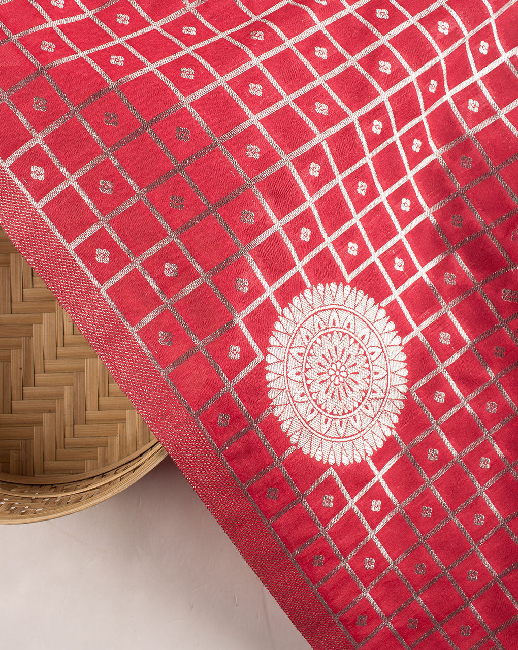 Zari Jacquard Pure Taffeta Silk Fabric - Fabriclore.com