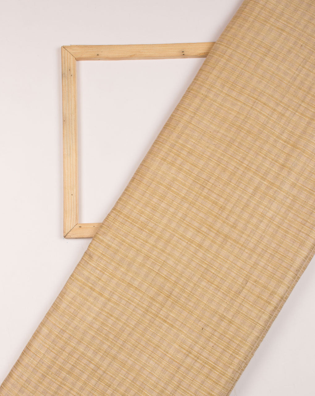 Beige Checks Woven Blended Tussar Silk Fabric - Fabriclore.com