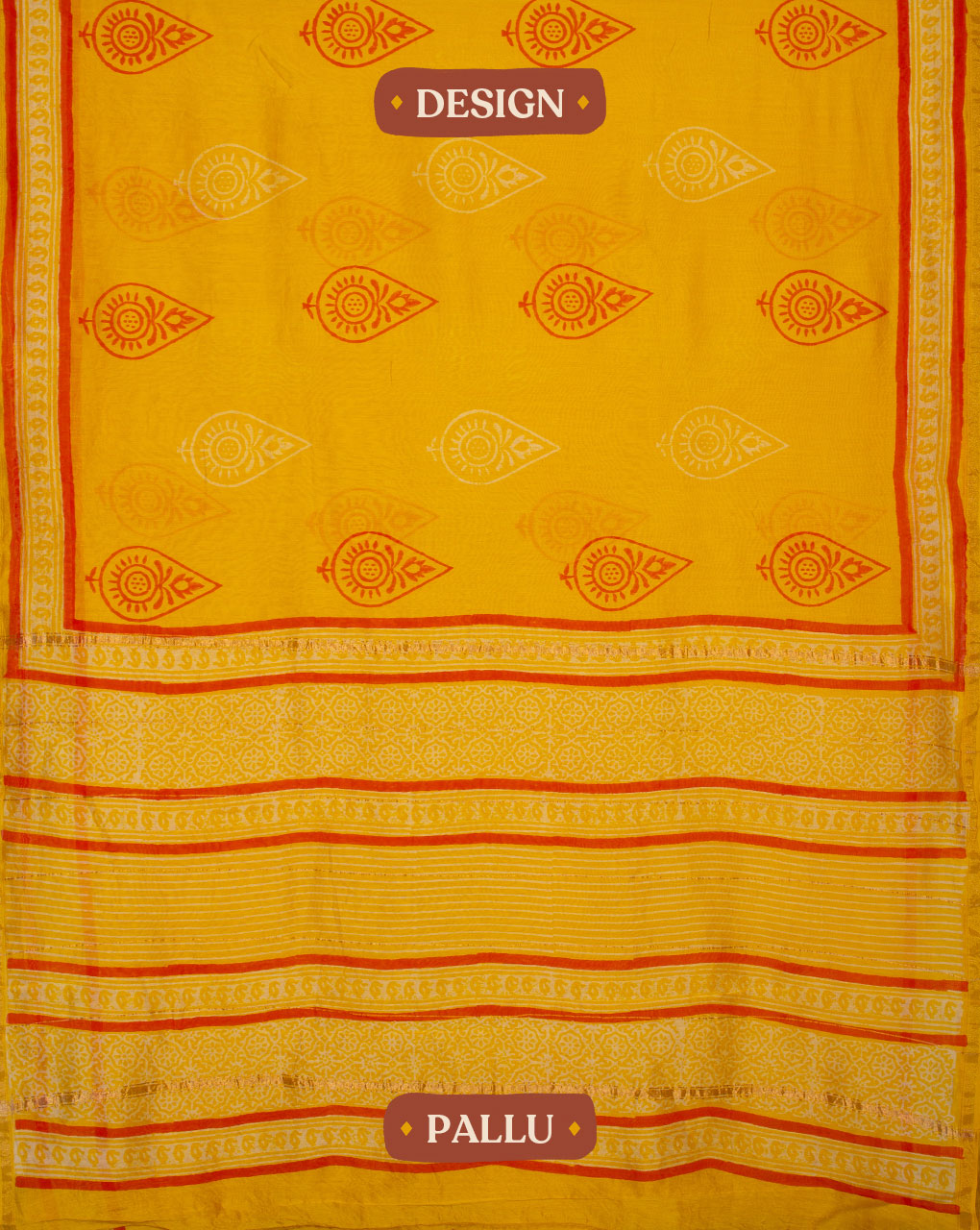 Hand Block Zari Border Chanderi Saree With Blouse - Fabriclore.com