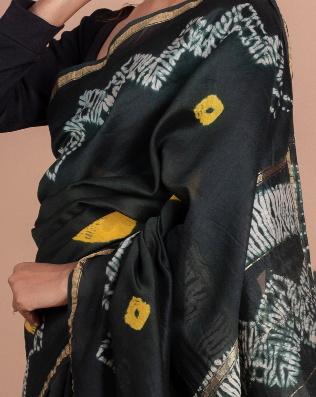 Tie & Dye Chanderi Saree With Blouse - Fabriclore.com