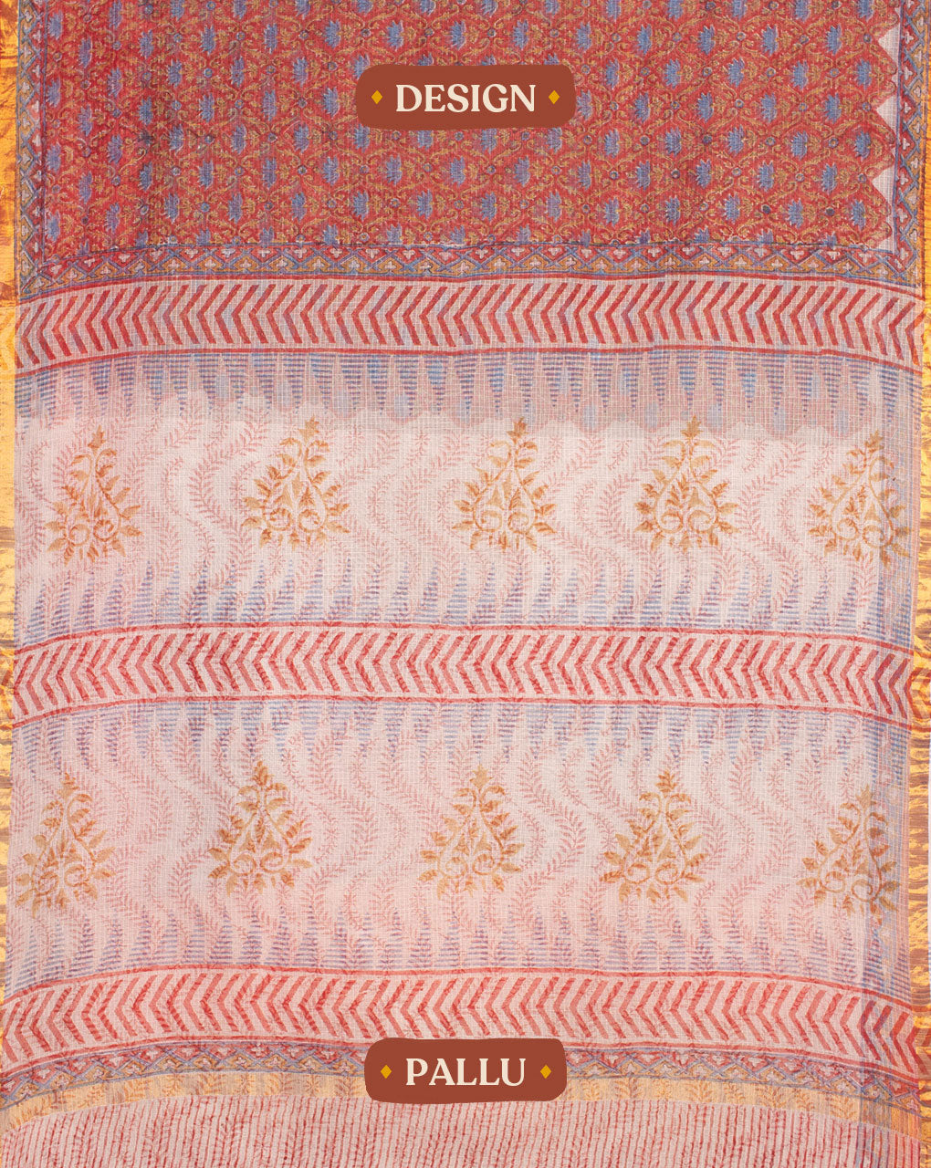 Rapid Hand Block Kota Doria Saree With Blouse - Fabriclore.com