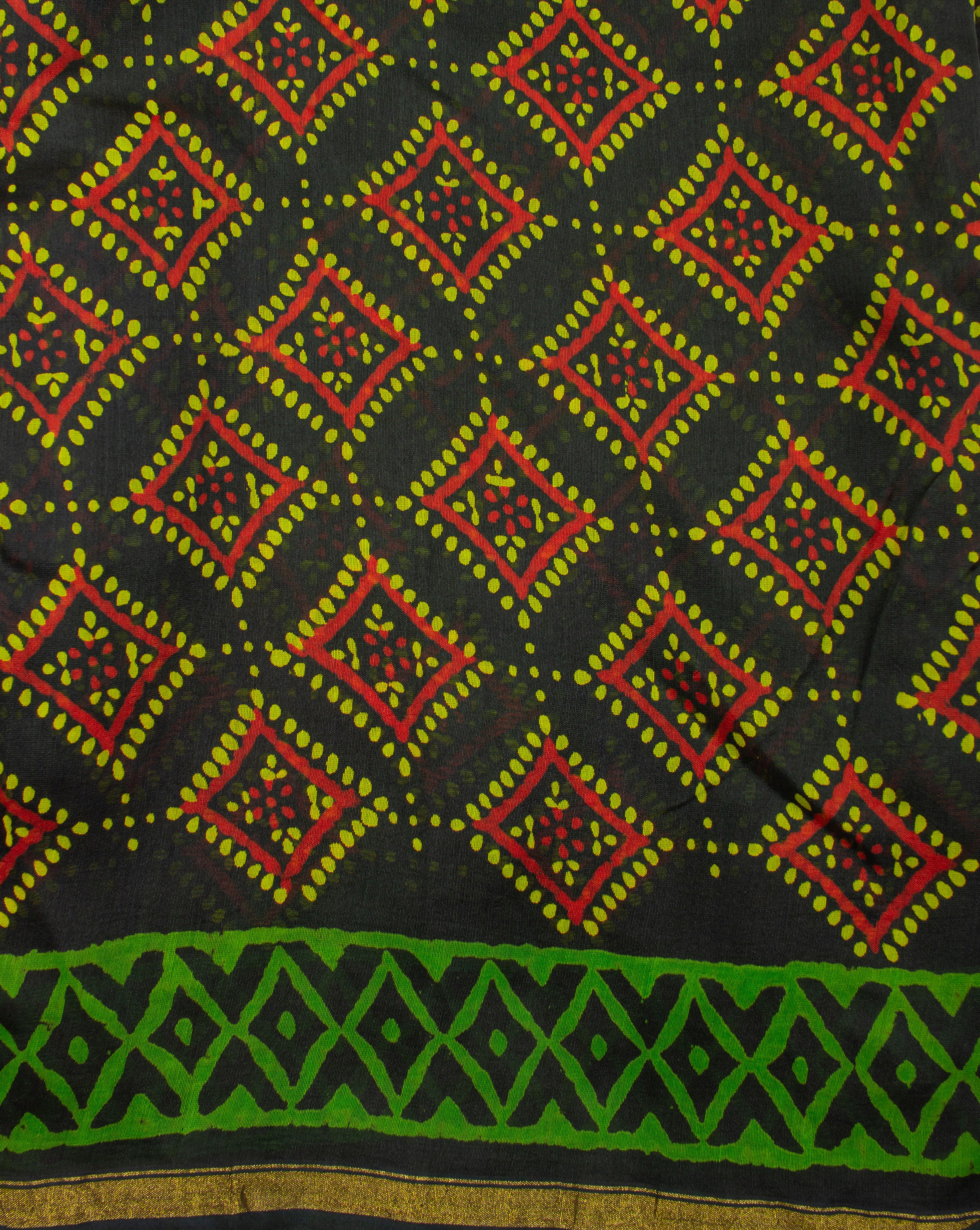 Hand Block Zari Border Chanderi Unstitched Suit With Chanderi Dupatta - Fabriclore.com