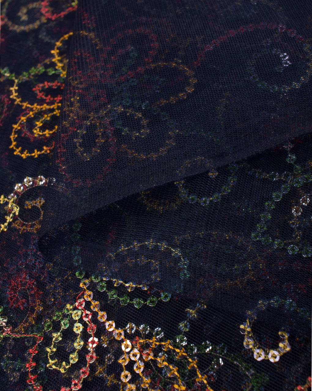 Embroidered Sequins Work Net Fabric - Fabriclore.com