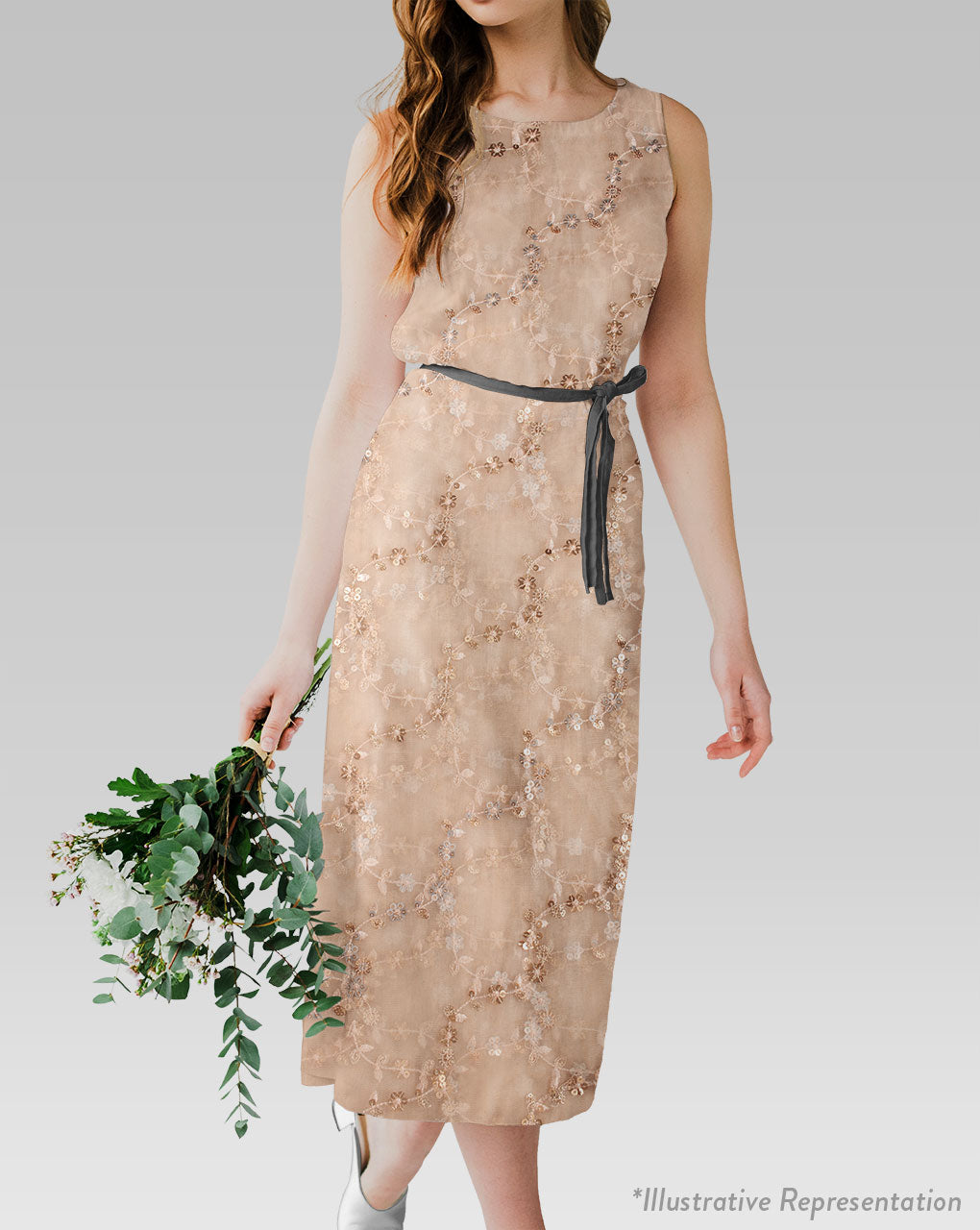 Embroidered Sequins Zari Work Net Fabric - Fabriclore.com